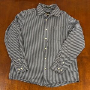 Eddie Bauer Men's Blue/Grey and White Striped Shirt